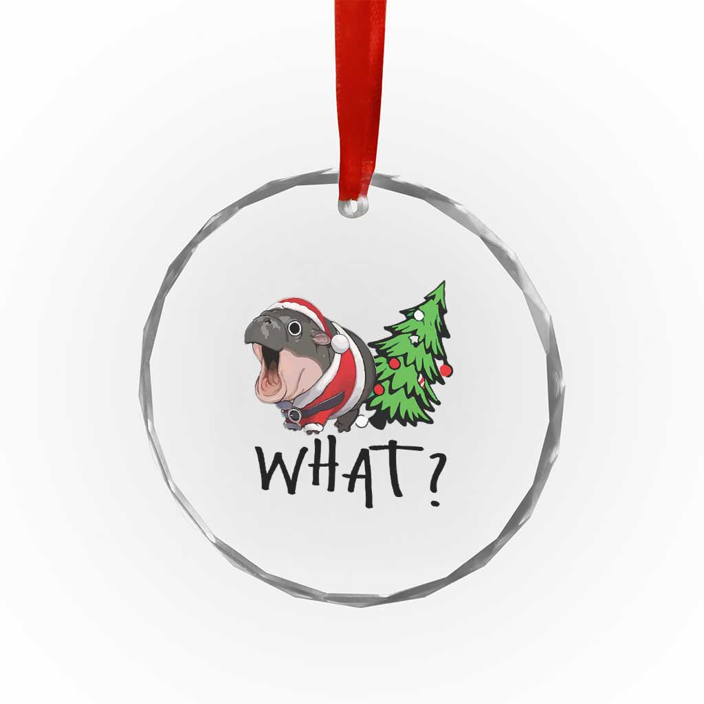 Funny Xmas Moo Deng Crystal Glass Ornament What Baby Hippo Pushing Christmas Tree TS09 Print Your Wear