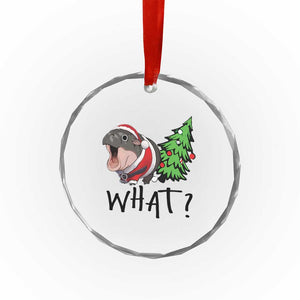 Funny Xmas Moo Deng Crystal Glass Ornament What Baby Hippo Pushing Christmas Tree TS09 Print Your Wear