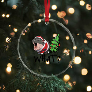 Funny Xmas Moo Deng Crystal Glass Ornament What Baby Hippo Pushing Christmas Tree TS09 Print Your Wear