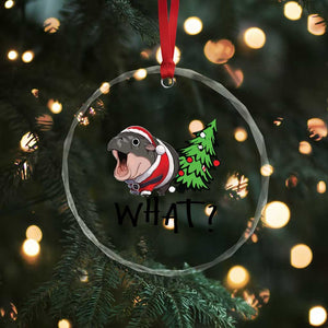 Funny Xmas Moo Deng Crystal Glass Ornament What Baby Hippo Pushing Christmas Tree TS09 Print Your Wear