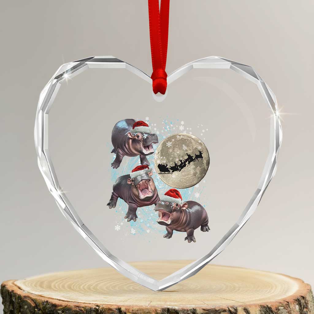 Funny Xmas Moo Deng Heart Crystal Glass Ornament Baby Hippo Santa Sleigh Galaxy Outer Space TS09 Transparent Glass 3'' Heart Print Your Wear