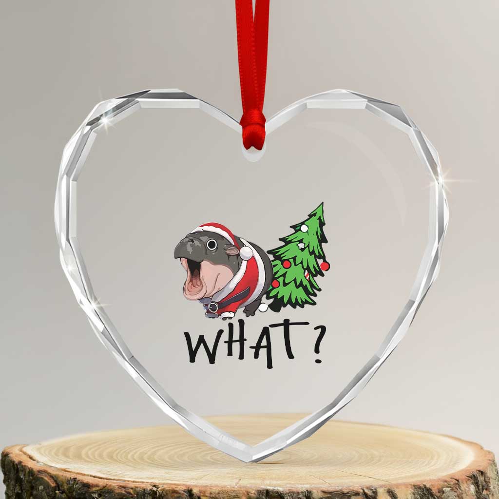 Funny Xmas Moo Deng Heart Crystal Glass Ornament What Baby Hippo Pushing Christmas Tree TS09 Transparent Glass 3'' Heart Print Your Wear