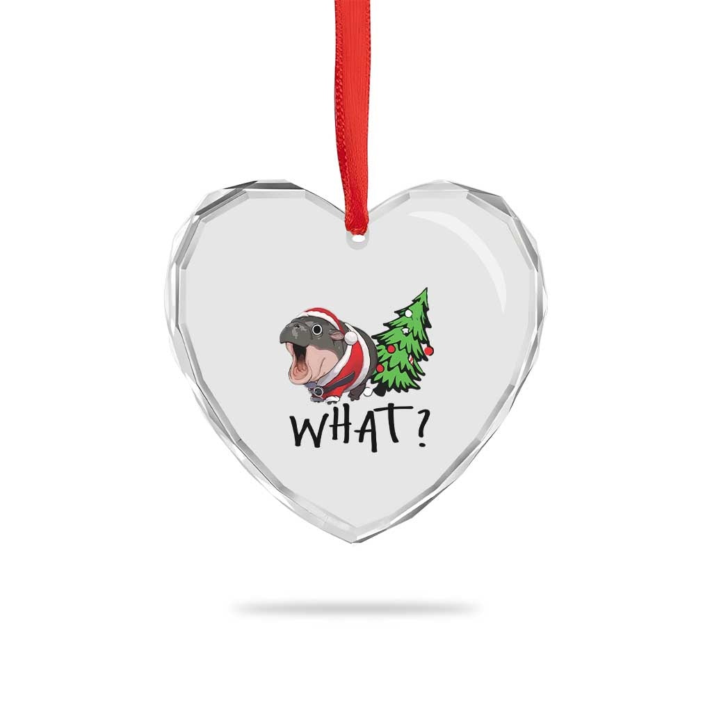 Funny Xmas Moo Deng Heart Crystal Glass Ornament What Baby Hippo Pushing Christmas Tree TS09 Print Your Wear
