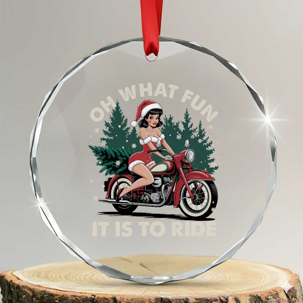 Funny Xmas Motorbike Crystal Glass Ornament Oh What Fun It Is To Ride Female Santa Biker TS11 Transparent Glass 3'' Circle Print Your Wear