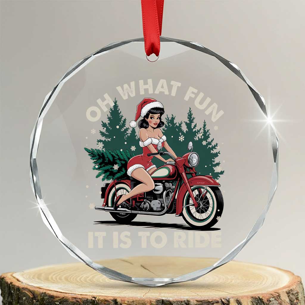 Funny Xmas Motorbike Crystal Glass Ornament Oh What Fun It Is To Ride Female Santa Biker TS11 Transparent Glass 3'' Circle Print Your Wear