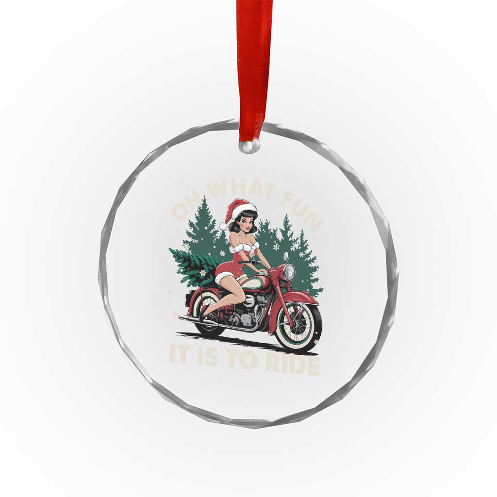 Funny Xmas Motorbike Crystal Glass Ornament Oh What Fun It Is To Ride Female Santa Biker TS11 Print Your Wear