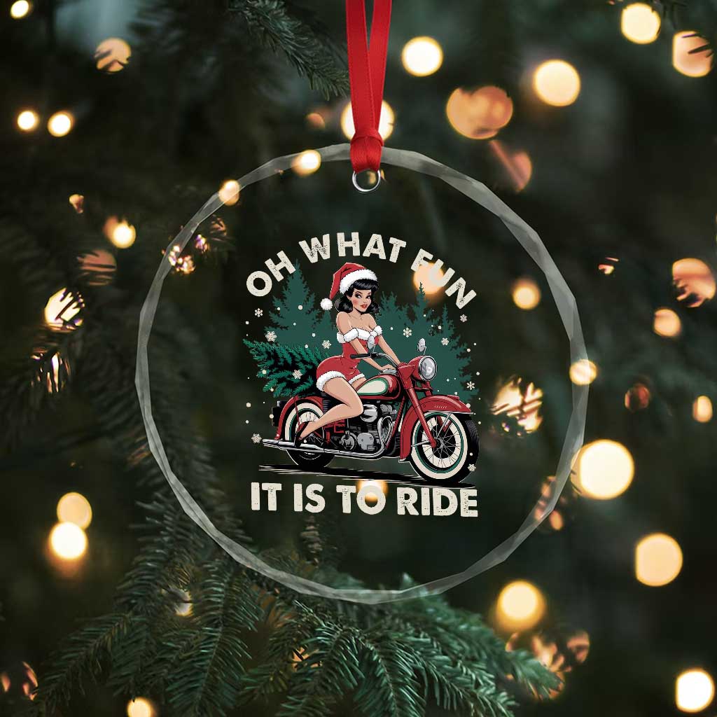 Funny Xmas Motorbike Crystal Glass Ornament Oh What Fun It Is To Ride Female Santa Biker TS11 Print Your Wear