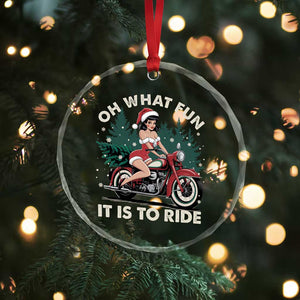 Funny Xmas Motorbike Crystal Glass Ornament Oh What Fun It Is To Ride Female Santa Biker TS11 Print Your Wear