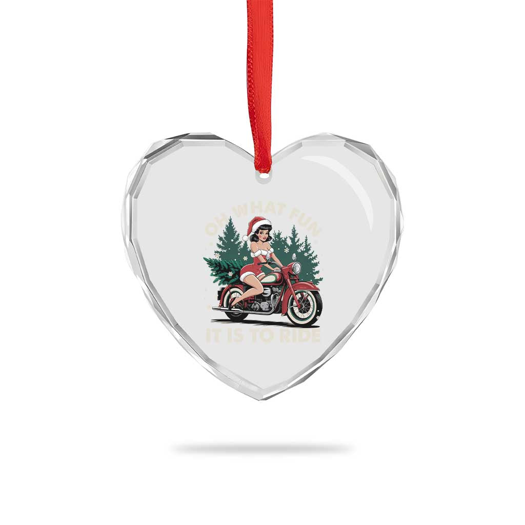 Funny Xmas Motorbike Heart Crystal Glass Ornament Oh What Fun It Is To Ride Female Santa Biker TS11 Print Your Wear