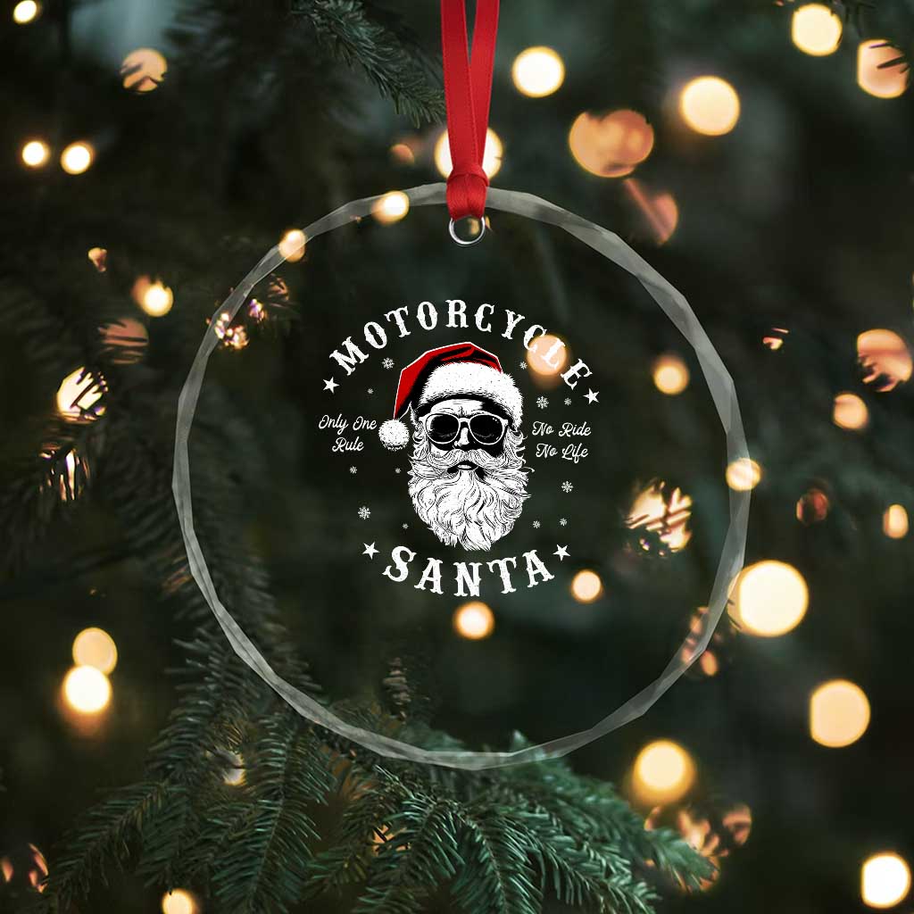 Funny Xmas Motorcycle Santa Crystal Glass Ornament No Ride No Life Motorbike Rider Grandpa TS10 Print Your Wear