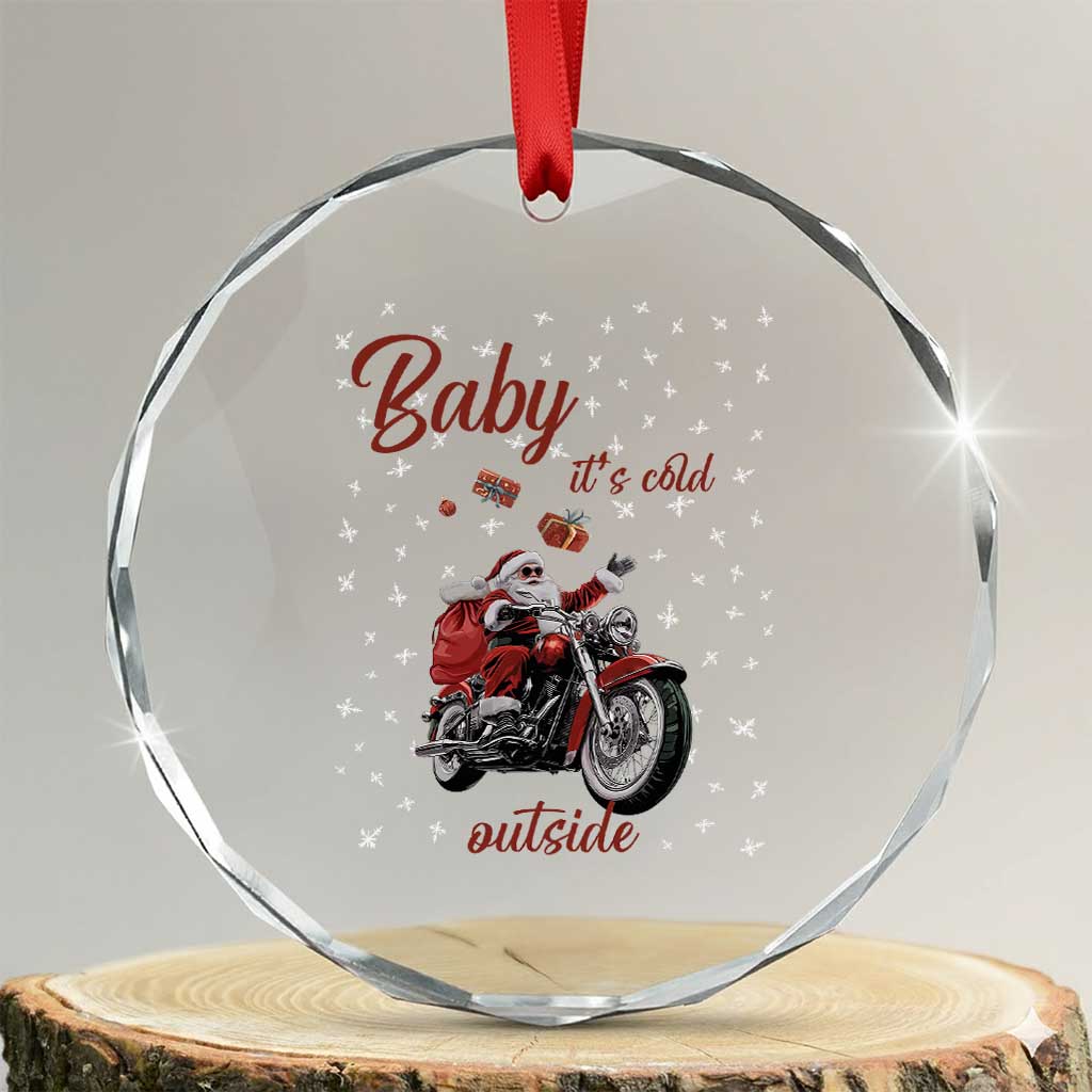 Funny Xmas Motorcycle Santa Crystal Glass Ornament Xmas Motorbike Biker Gift TS10 Transparent Glass 3'' Circle Print Your Wear