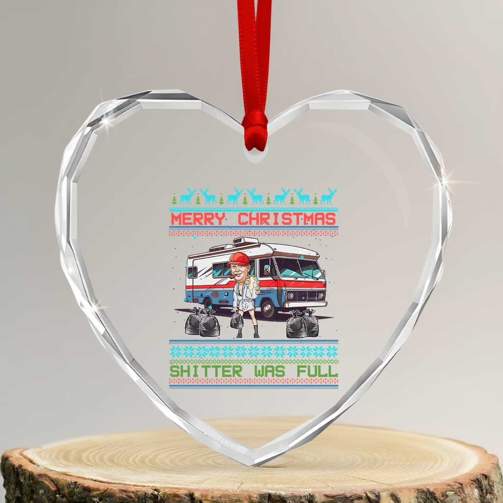 Funny Xmas Movie Trump Heart Crystal Glass Ornament Merry Christmas Shitter Was Full Ugly Sweater TS02 Transparent Glass 3'' Heart Print Your Wear