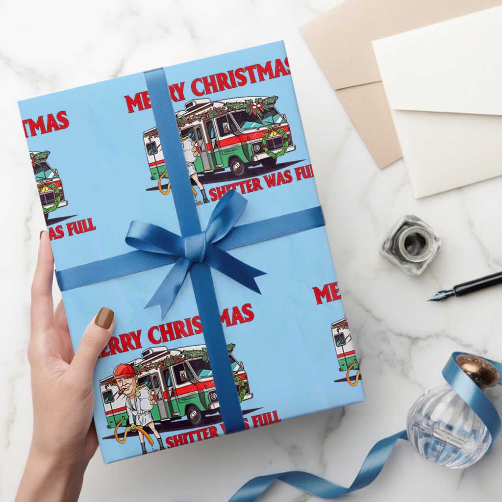 Funny Xmas Movie Trump Wrapping Paper Roll Merry Christmas Shitter Was Full TS02 Light Blue Print Your Wear