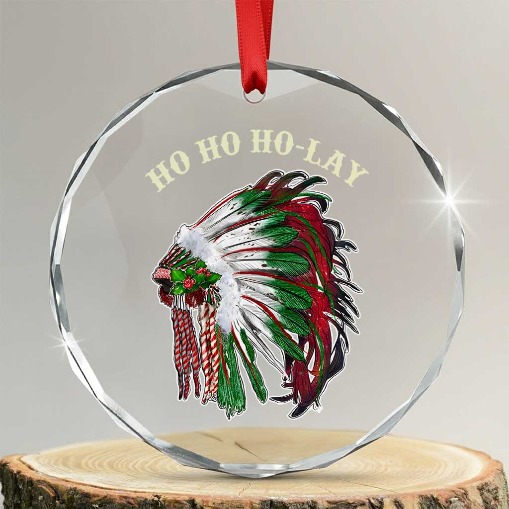 Funny Xmas Native American Crystal Glass Ornament Ho Ho Ho Lay Vintage War Bonnet TS11 Transparent Glass 3'' Circle Print Your Wear