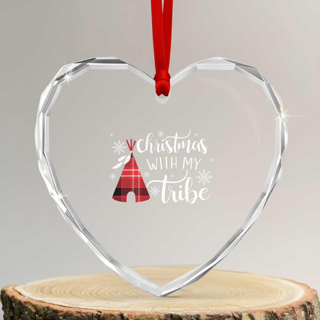 Funny Xmas Native American Heart Crystal Glass Ornament Xmas With My Tribes TS11 Transparent Glass 3'' Heart Print Your Wear