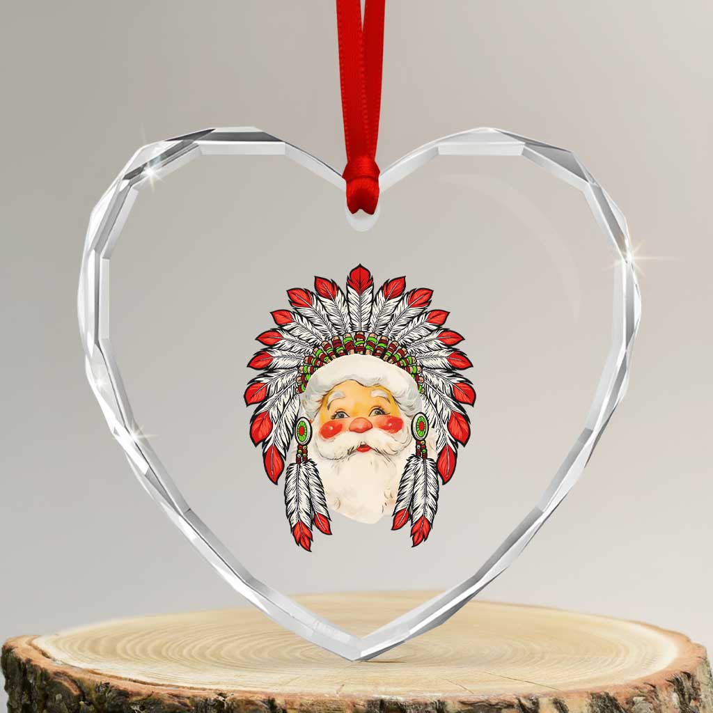 Funny Xmas Native American Indian Santa War Bonnet Heart Crystal Glass Ornament TS11 Transparent Glass 3'' Heart Print Your Wear
