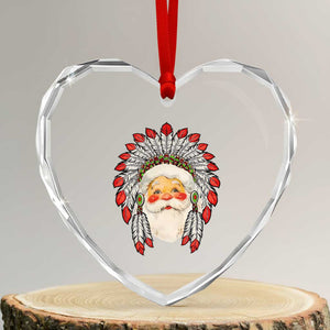 Funny Xmas Native American Indian Santa War Bonnet Heart Crystal Glass Ornament TS11 Transparent Glass 3'' Heart Print Your Wear
