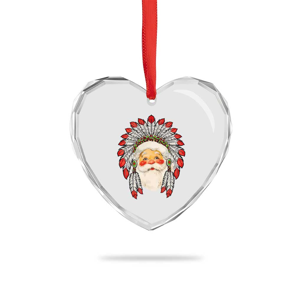 Funny Xmas Native American Indian Santa War Bonnet Heart Crystal Glass Ornament TS11 Print Your Wear