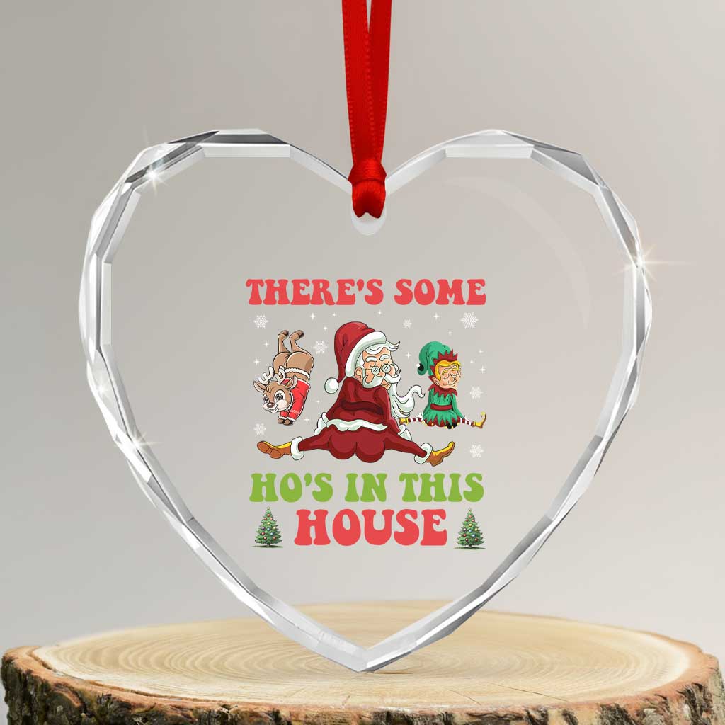 Funny Xmas Naughty Santa Heart Crystal Glass Ornament There's Some Ho's In This House Elf Reindeers TS11 Transparent Glass 3'' Heart Print Your Wear