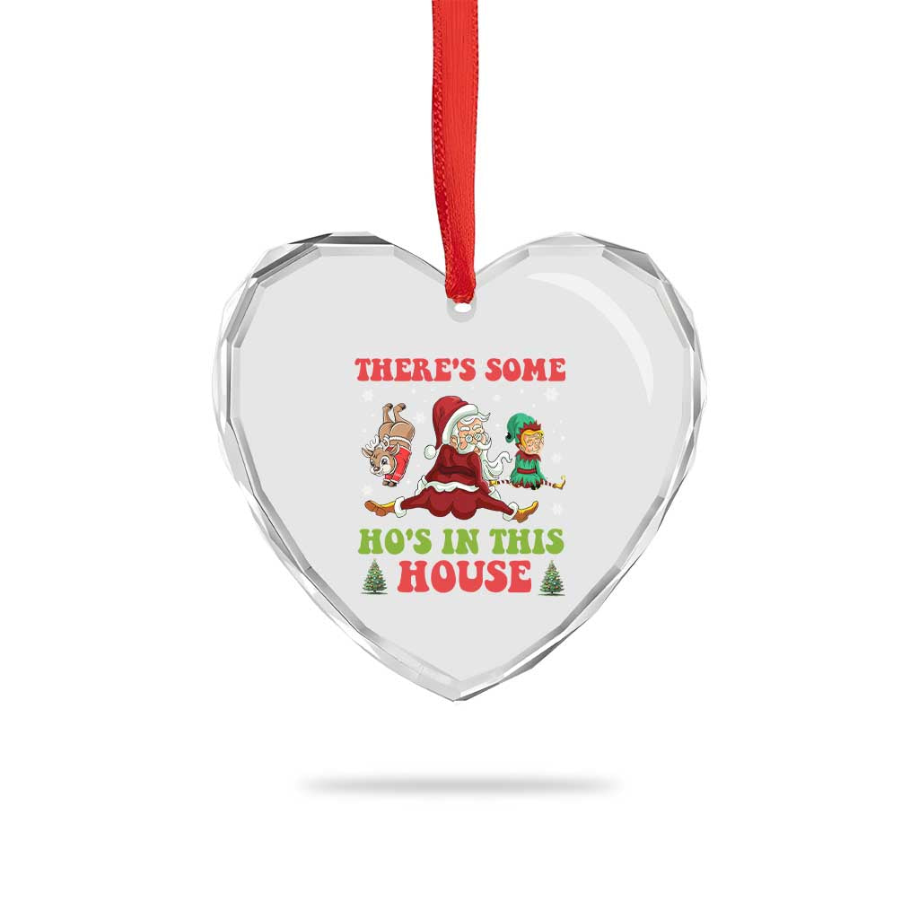 Funny Xmas Naughty Santa Heart Crystal Glass Ornament There's Some Ho's In This House Elf Reindeers TS11 Print Your Wear