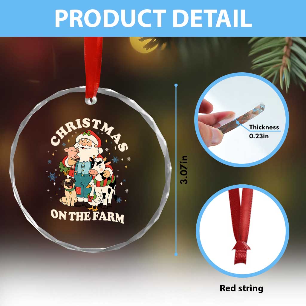 Funny Xmas On The Farm Crystal Glass Ornament Christmas Farmer Santa Claus Livestock TS11 Print Your Wear