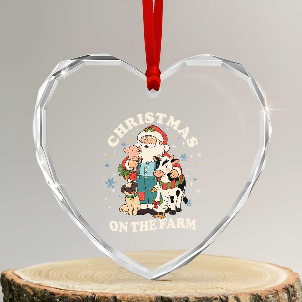 Funny Xmas On The Farm Heart Crystal Glass Ornament Christmas Farmer Santa Claus Livestock TS11 Transparent Glass 3'' Heart Print Your Wear