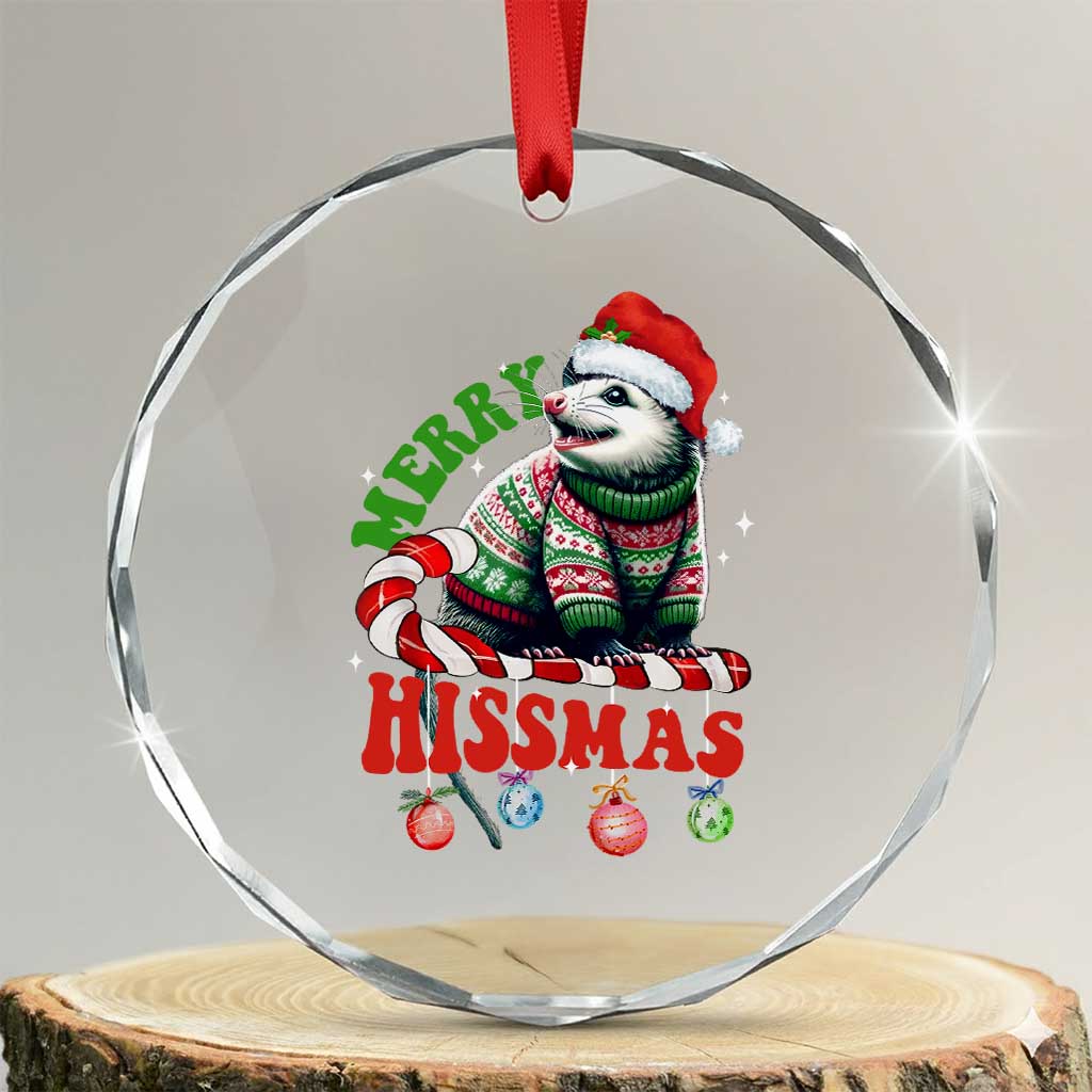 Funny Xmas Opossum Crystal Glass Ornament Merry Hissmass TS09 Transparent Glass 3'' Circle Print Your Wear