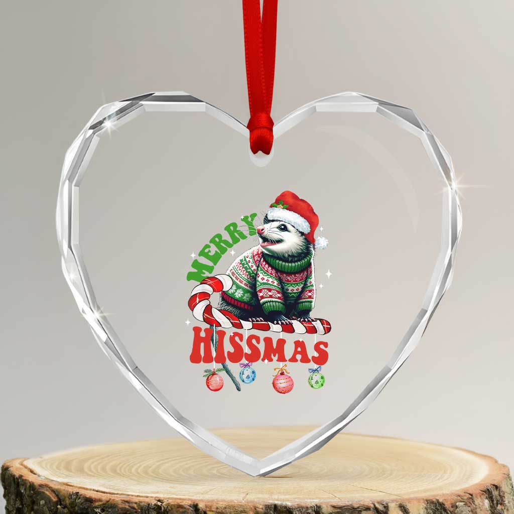 Funny Xmas Opossum Heart Crystal Glass Ornament Merry Hissmass TS09 Transparent Glass 3'' Heart Print Your Wear