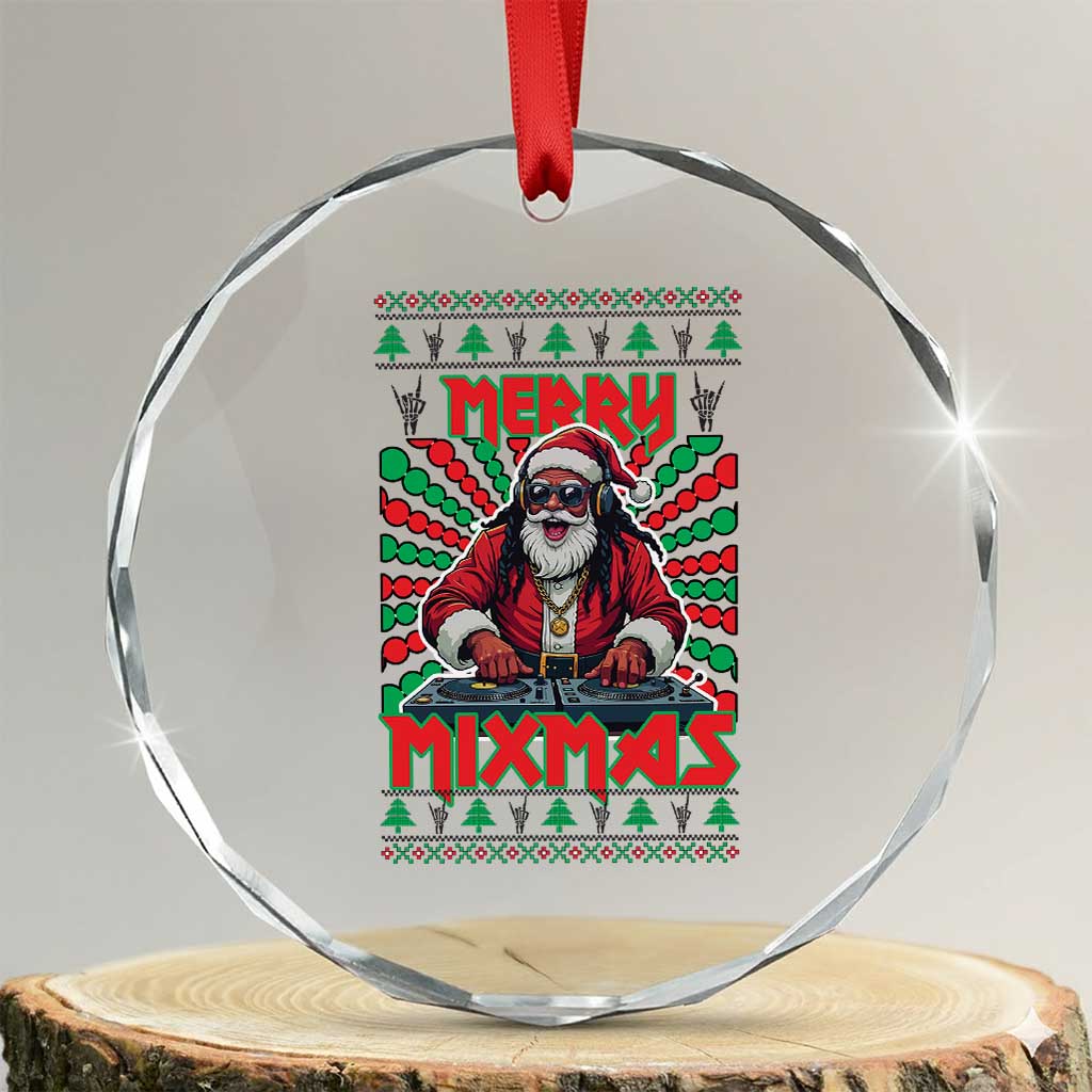 Funny Xmas Party Crystal Glass Ornament Merry Mixmas Santa DJ TS09 Transparent Glass 3'' Circle Print Your Wear