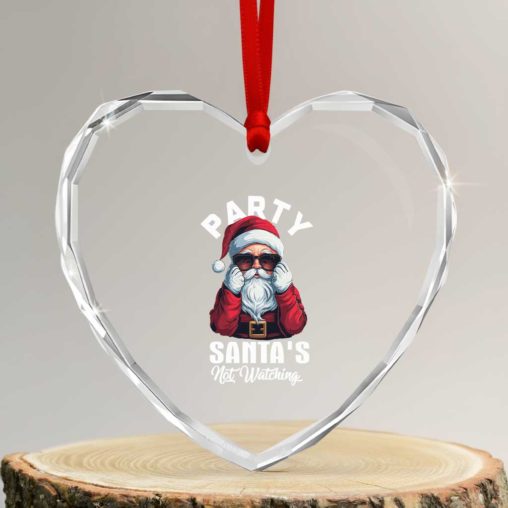 Funny Xmas Party Heart Crystal Glass Ornament Like Santa's Not Watching Santa Sunglass TS09 Transparent Glass 3'' Heart Print Your Wear