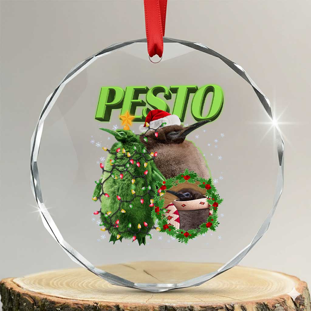 Funny Xmas Pesto Penguin Crystal Glass Ornament TS09 Transparent Glass 3'' Circle Print Your Wear