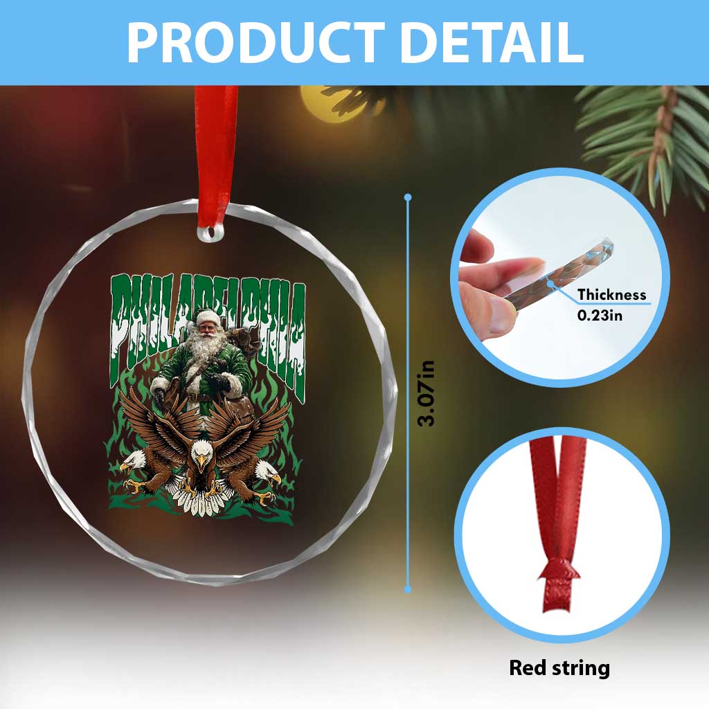 Funny Xmas Philly Crystal Glass Ornament Fly Santa Fly PFE Pride TS10 Print Your Wear