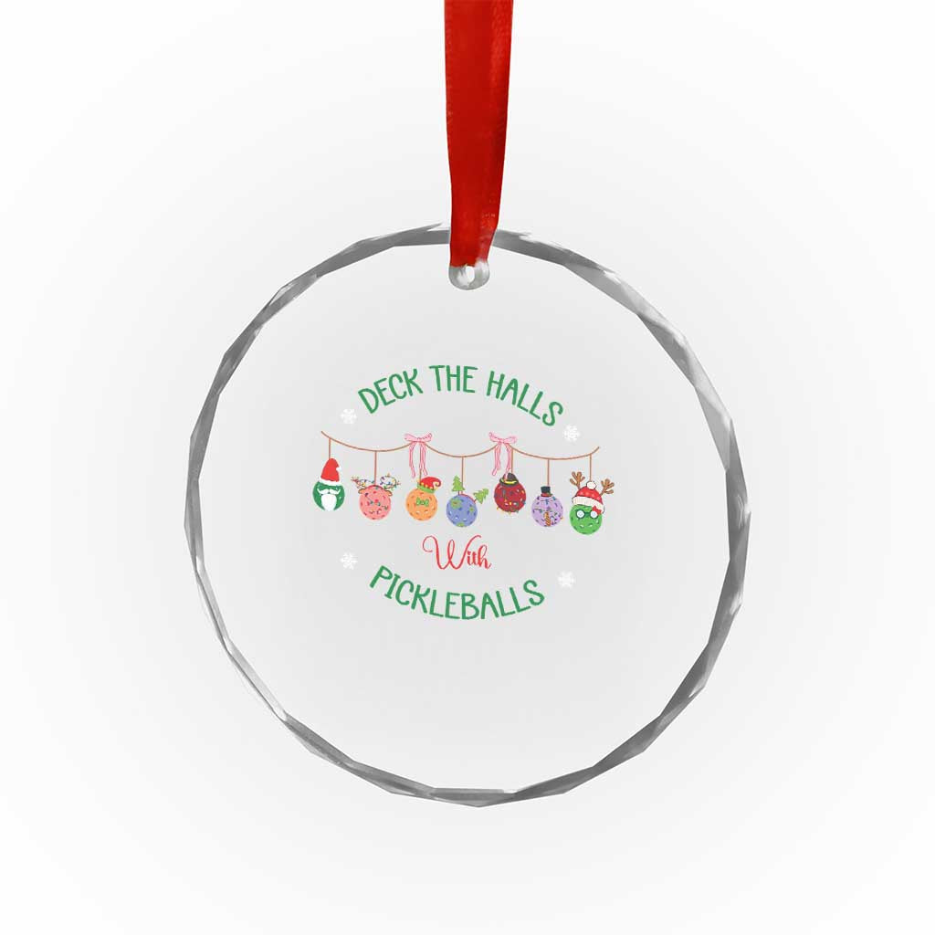 Funny Xmas Pickleball Crystal Glass Ornament Deck The Halls With Pickleballs Santa Hat TS11 Print Your Wear