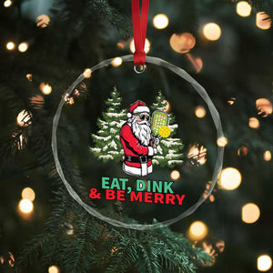 Funny Xmas Pickleball Crystal Glass Ornament Eat Dink Be Merry Santa Pickleball Player TS09 Print Your Wear
