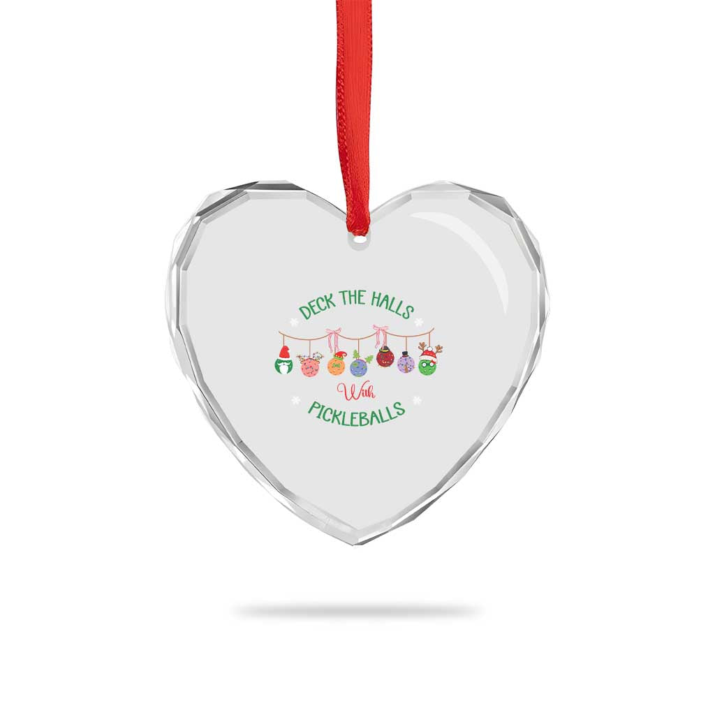 Funny Xmas Pickleball Heart Crystal Glass Ornament Deck The Halls With Pickleballs Santa Hat TS11 Print Your Wear
