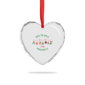Funny Xmas Pickleball Heart Crystal Glass Ornament Deck The Halls With Pickleballs Santa Hat TS11 Print Your Wear