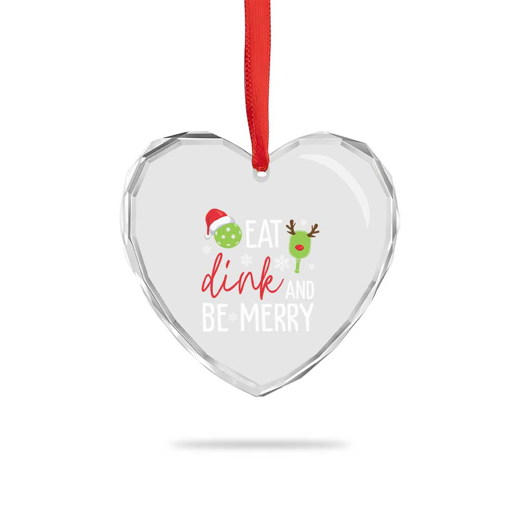 Funny Xmas Pickleball Heart Crystal Glass Ornament Eat Dink And Be Merry TS11 Print Your Wear