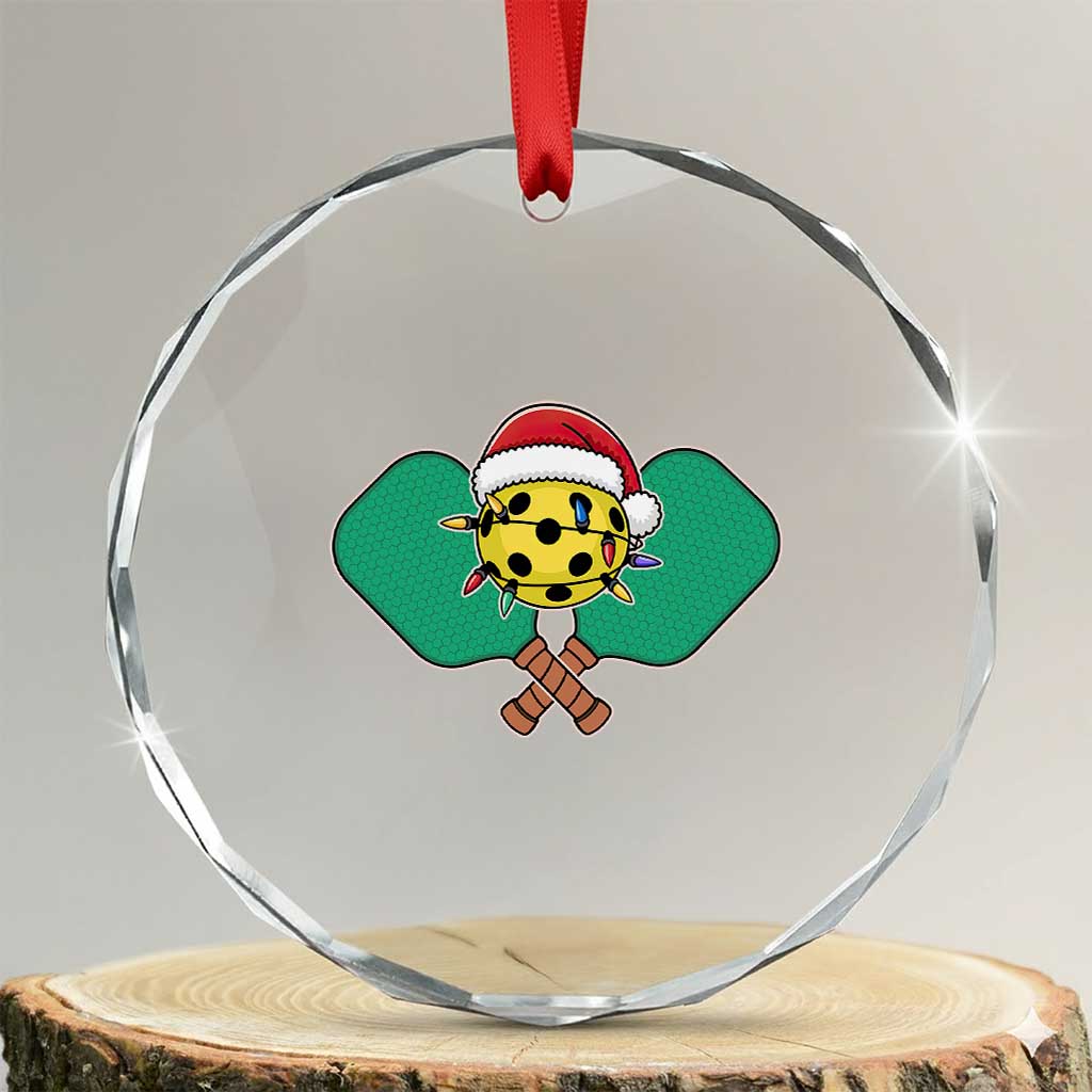 Funny Xmas Pickleball Holiday Santa Hat Crystal Glass Ornament TS11 Transparent Glass 3'' Circle Print Your Wear