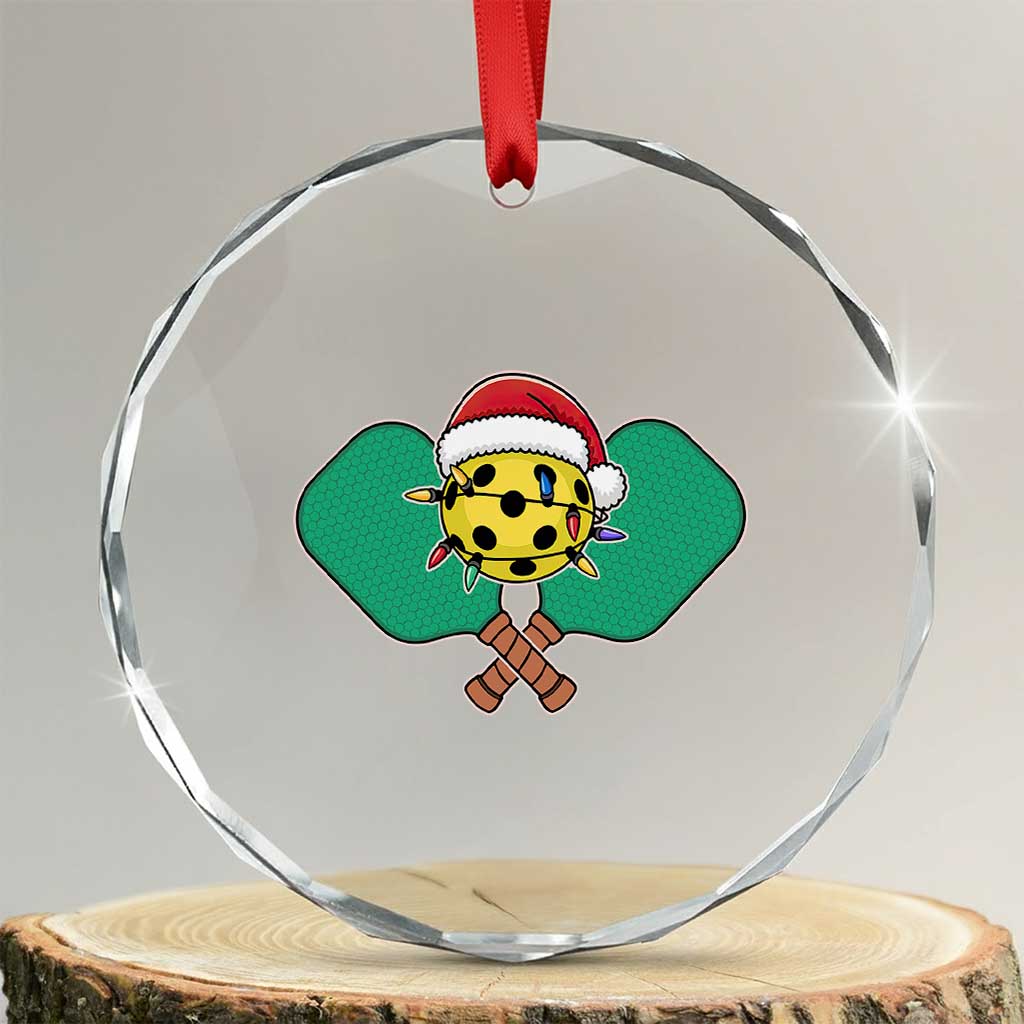 Funny Xmas Pickleball Holiday Santa Hat Crystal Glass Ornament TS11 Transparent Glass 3'' Circle Print Your Wear