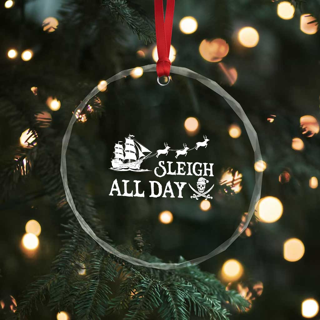 Funny Xmas Pirate Crystal Glass Ornament Sleigh All Day Pirate Skull Ship TS11 Print Your Wear