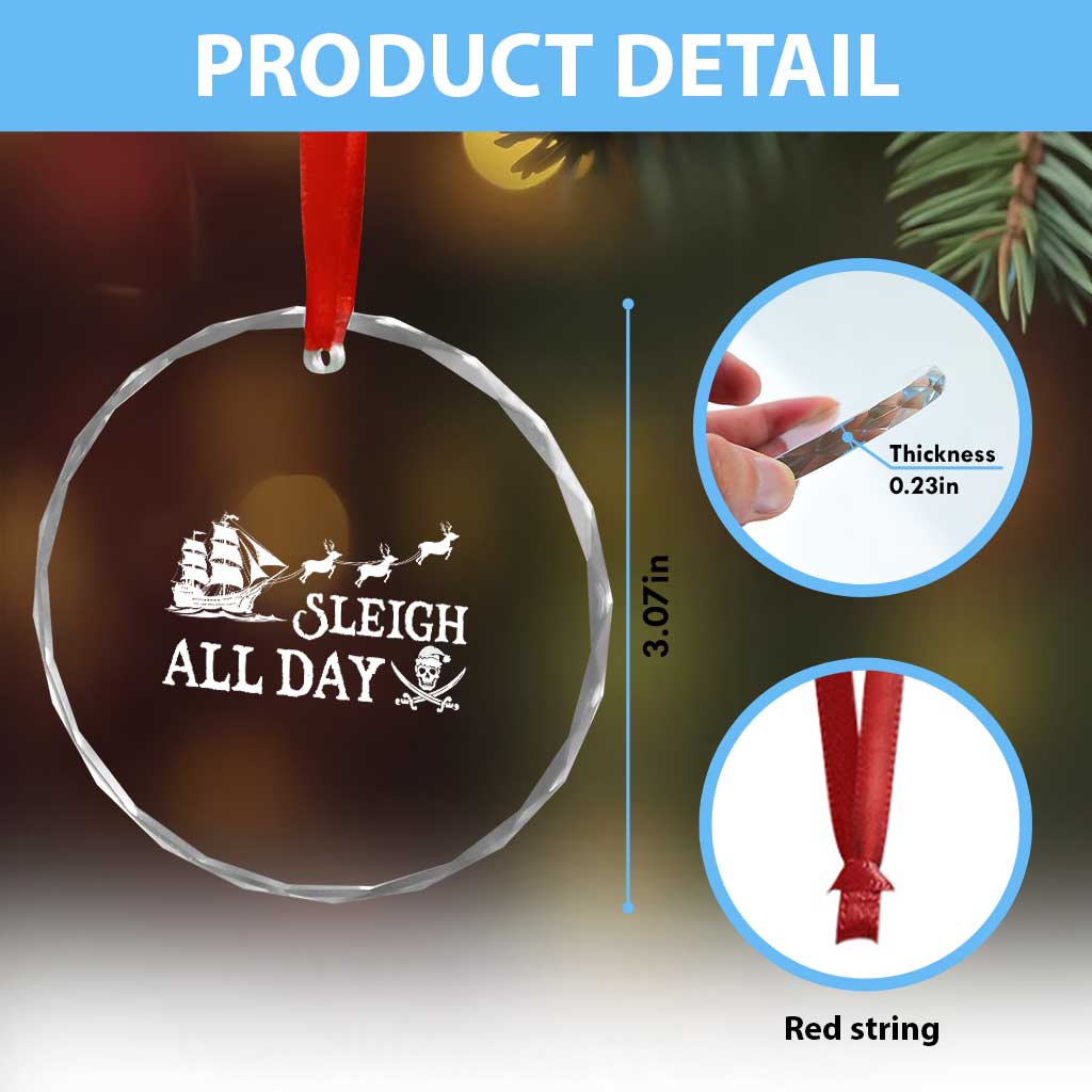 Funny Xmas Pirate Crystal Glass Ornament Sleigh All Day Pirate Skull Ship TS11 Print Your Wear