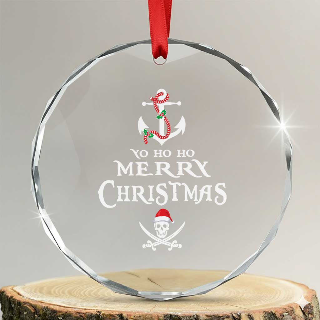 Funny Xmas Pirate Crystal Glass Ornament Yo Ho Ho Merry Xmas Anchor Santa Skull TS11 Transparent Glass 3'' Circle Print Your Wear