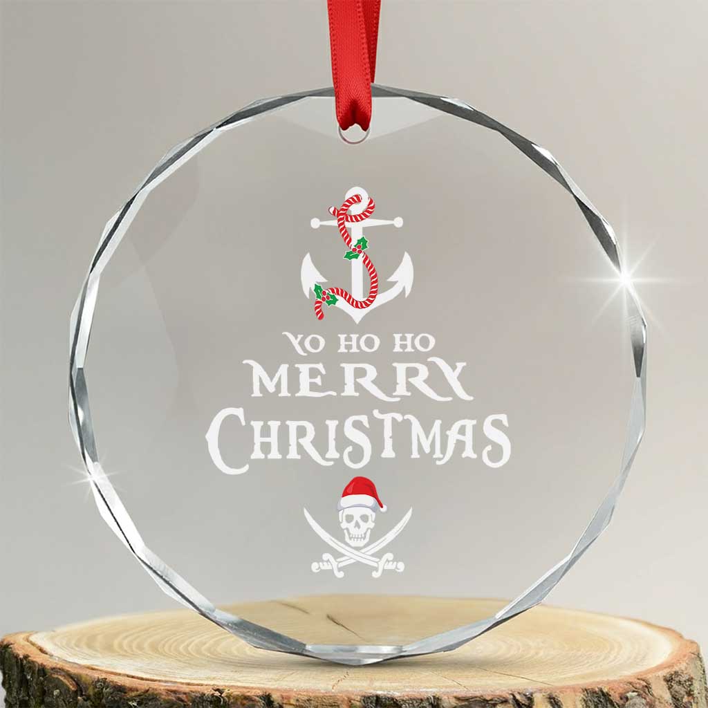 Funny Xmas Pirate Crystal Glass Ornament Yo Ho Ho Merry Xmas Anchor Santa Skull TS11 Transparent Glass 3'' Circle Print Your Wear