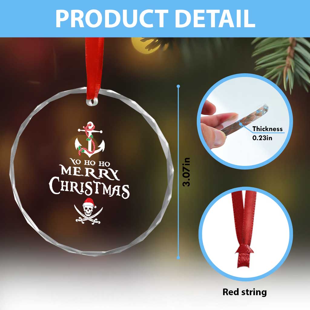 Funny Xmas Pirate Crystal Glass Ornament Yo Ho Ho Merry Xmas Anchor Santa Skull TS11 Print Your Wear