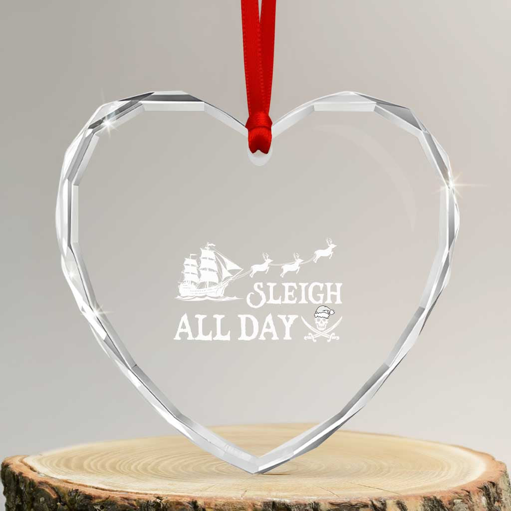 Funny Xmas Pirate Heart Crystal Glass Ornament Sleigh All Day Pirate Skull Ship TS11 Transparent Glass 3'' Heart Print Your Wear