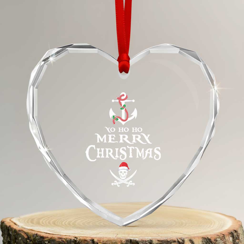 Funny Xmas Pirate Heart Crystal Glass Ornament Yo Ho Ho Merry Xmas Anchor Santa Skull TS11 Transparent Glass 3'' Heart Print Your Wear