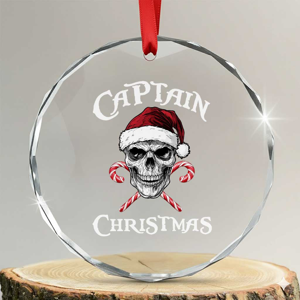 Funny Xmas Pirate Santa Crystal Glass Ornament Captain Xmas Skull Candy Canes TS11 Transparent Glass 3'' Circle Print Your Wear
