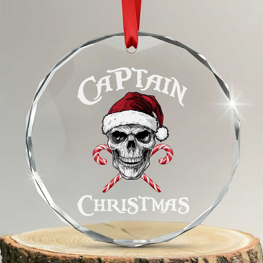 Funny Xmas Pirate Santa Crystal Glass Ornament Captain Xmas Skull Candy Canes TS11 Transparent Glass 3'' Circle Print Your Wear