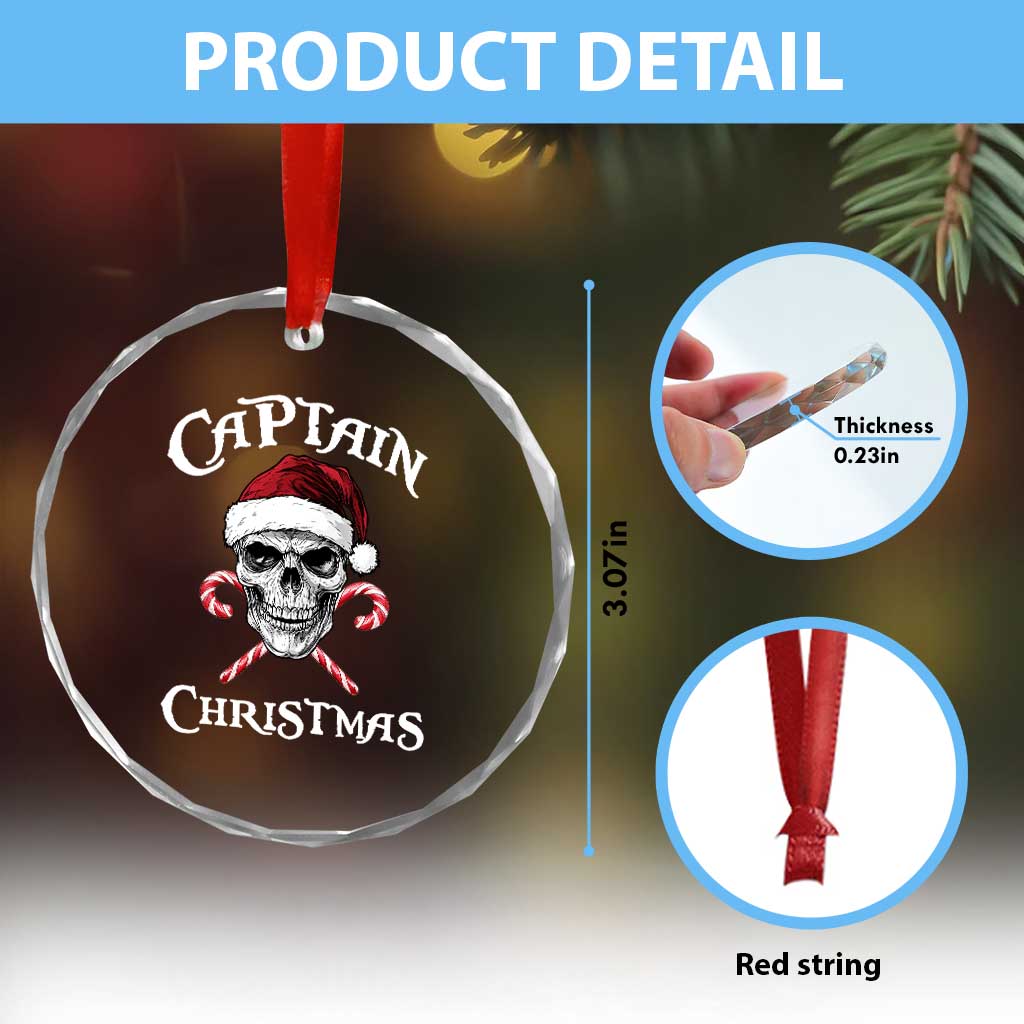 Funny Xmas Pirate Santa Crystal Glass Ornament Captain Xmas Skull Candy Canes TS11 Print Your Wear