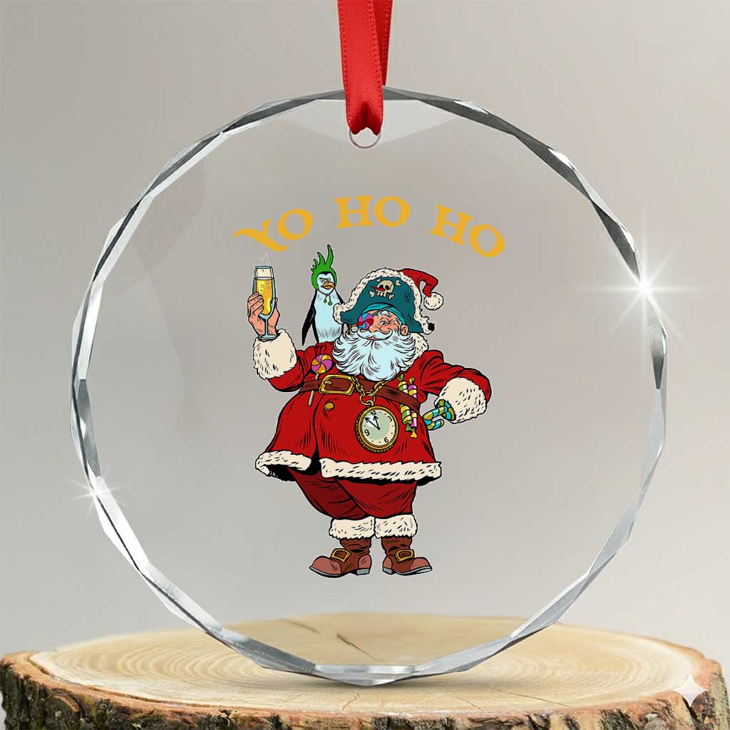 Funny Xmas Pirate Santa Crystal Glass Ornament Yo Ho Ho Holiday Xmas Pirate TS11 Transparent Glass 3'' Circle Print Your Wear